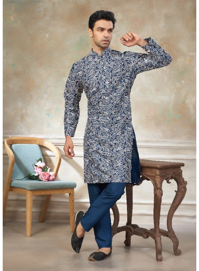 OUTLUK Teal Blue Embroidered Kurta for Men - Image 2